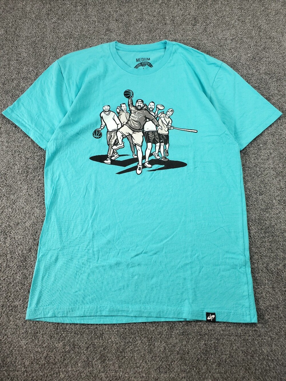 Dude Perfect Official Merch Graphic Tee Medium Cotton Group Shot YouTube Teal